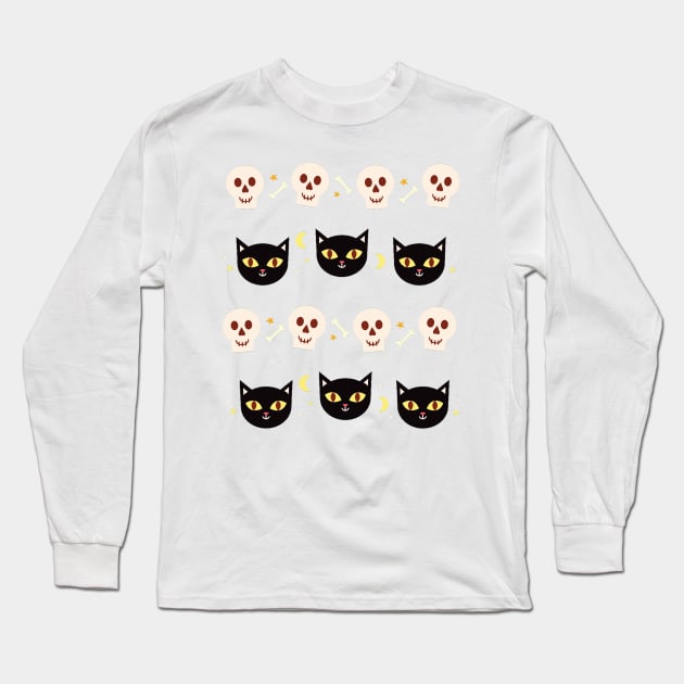Cat and skull Long Sleeve T-Shirt by SkyisBright